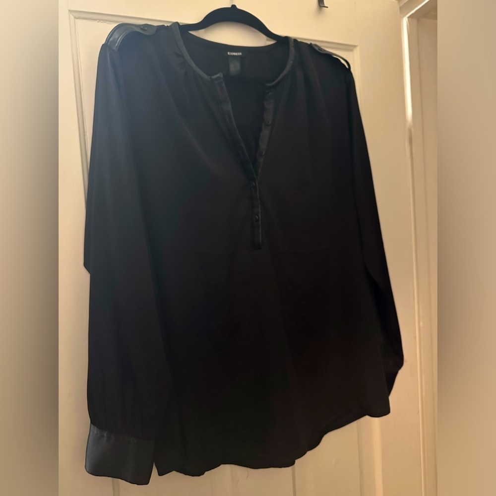 Express black 3/4 button blouse. XL. Leather detailing on shoulders
